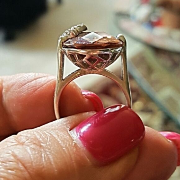 SMOKY TOPAZ STERLING RING W/ PAVE CZs - Picture 4 of 5